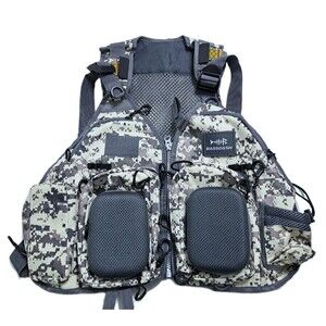 BASSDASH Fishing Vest Mesh Camo Gray Adjustable Straps Pockets Unisex